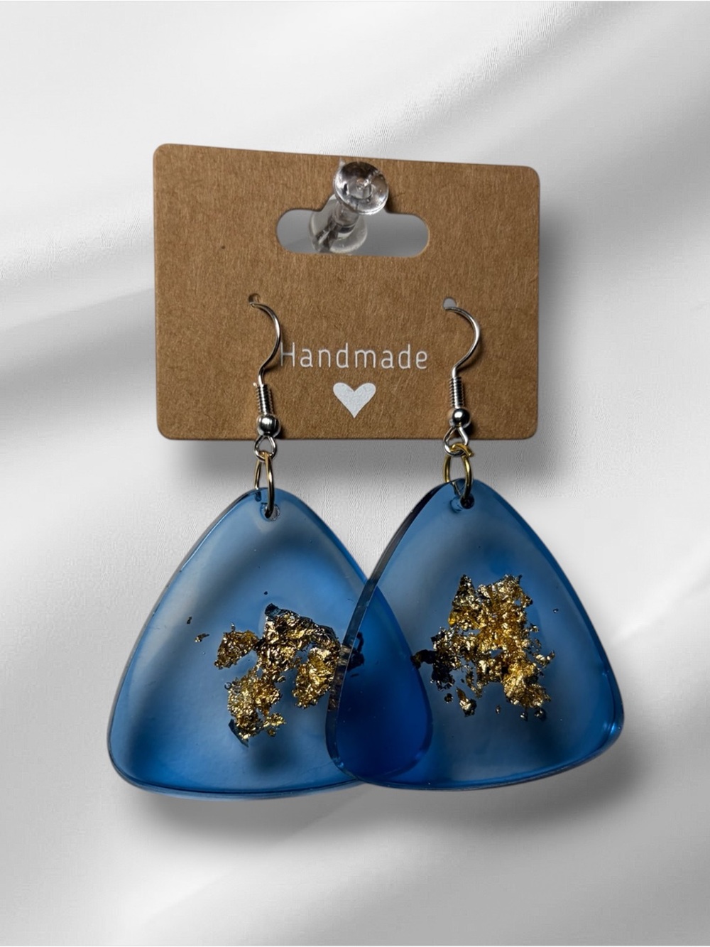 Handmade Blue Resin Earrings with Gold Leaf